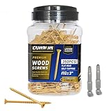 CAMNWAMN Deck Screws #10 x 3, 350 PCS, Wood Screws 3 Inch, Epoxy Coated, Rust Resistant Exterior Screws, Torx Drive Head, T25 Star Bit Included, Tan Outdoor Decking Screw for Wood Fence.