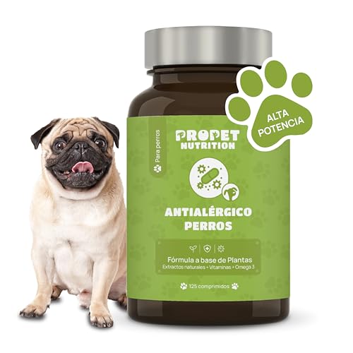 Combate Alergias Perros. Suplemento 100 % Natural. Alivio Picor y Cuidado Piel Atópica. 125 Dosis. Hipoalergénico a base de Psyllium, Biotina, Omega 3 y Cúrcuma + Vit E. Antiácaros. Antiinflamatorio