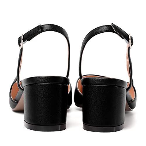 AMBELIGHT Womens Two Tone Buckle Matte Evening Square Toe Slingback Dress Chunky Low Heel Pumps Shoes 2 Inch4