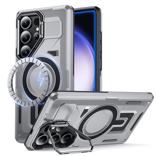 FNDMIL for Samsung Galaxy S25 Ultra Case Compatible with MagSafe[Built-in Camera Stand][Military-Grade Shockproof][Dual Layer Protection]Heavy Duty Outdoor Rugged Bumper for S25 Ultra Phone Case,Grey