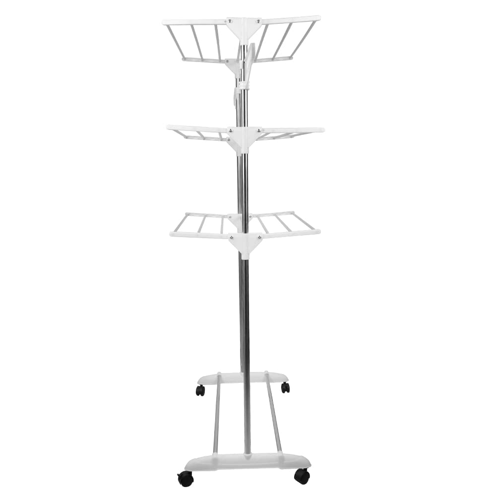 HUOLE Stendino Verticale a Torre, Appendiabiti con Ruote, Stendibiancheria Pieghevole Metallo con 4 Ripiani Regolabili, 3 Livelli,Salvaspazio Stendibiancheria,3 strati - plastica bianca