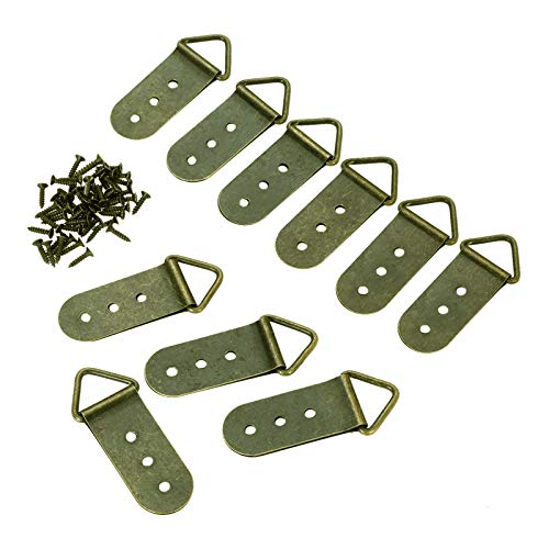 Image of dophee 20Pcs D-Ring Photo Picture Frame Hooks, Antique Bronze Triangle Wall Hanging Hooks Hanger for Oil Painting Mirror Frame with Screws