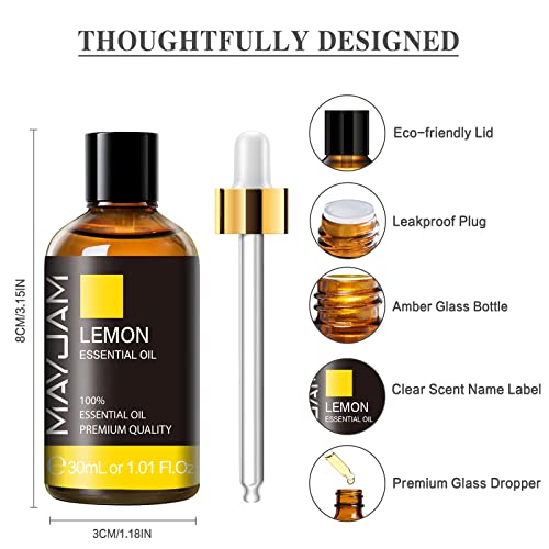 Lemon Essential Oil 30Ml/1.01Fl.oz, Mayjam Premium Lemon Oil Essential Oils With Glass Dropper, Great For Aromatherapy Diffuser And Candle Soap Making #TOP5