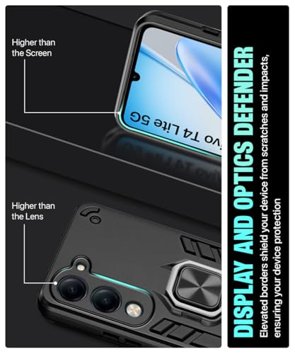 Image of WOW IMAGINE Tough Armor Bumper Mobile Back Case for Vivo T4 lite 5G | iQOO Z10 lite 5G | Y04 4G | Y19 5G | Y19e Sliding Camera Shield Cover | Shock Proof 360 Protection | Hybrid PC + TPU - Black