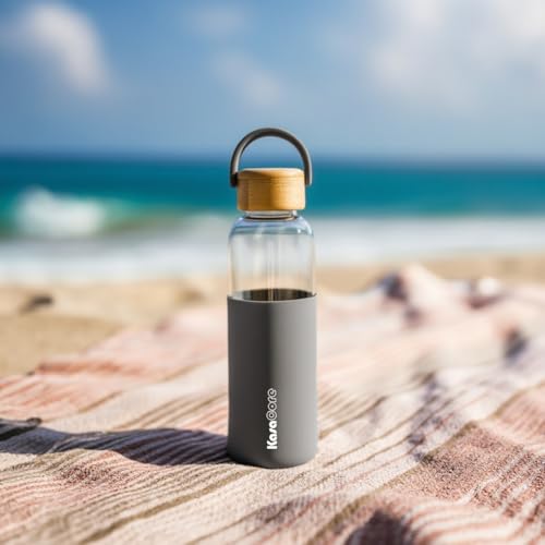 Image of Borosilicate Glass Water Bottle 500 ml | Leakproof Bamboo Lid & Silicone Sleeve | BPA Free Reusable Drinking Bottle for Office, Gym, Travel & Daily Use