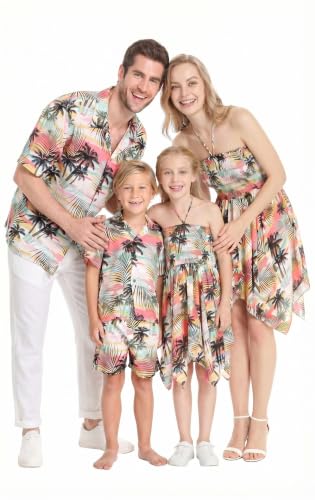 Image of Hawaii Hangover Family Matching Hawaiian Clothes, Neon Sunset Pink | Family Matching Hawaiian Clothes, Neon Sunset Pink, lightweight rayon, machine washable, tropical floral print, luaus