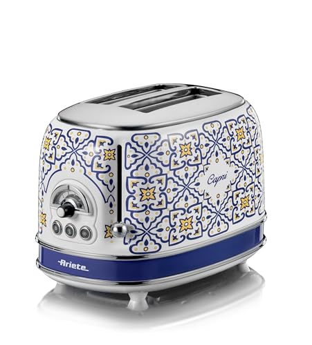 Ariete Toaster 155 Capri, Mediterranes Design, 2 Breite Schlitze, 6 Bräunungsstufen mit Automatischem Auswurf, Krümelfach, Toast-, Aufwärm- und Auftaufunktion, 810W Ariete Toaster 155 Capri, Mediterranes Design, 2 Breite Schlitze, 6 Bräunungsstufen mit Automatischem Auswurf, Krümelfach, Toast-, Aufwärm- und Auftaufunktion, 810W