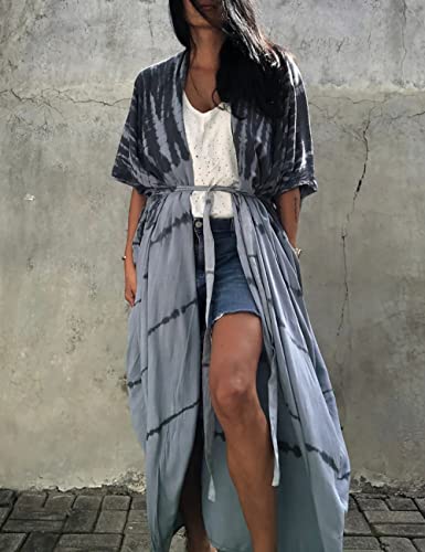 Image of Bsubseach Stylish Tie Dye Open Front Long Kimono Swimsuit Coverup for Women | Loose Fit Boho Style Bathing Suits Cardigans,Summer Causal Resort Wear