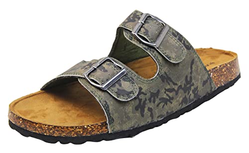 Dunlop Sandales d'été légères à lanières en similicuir pour homme - Vert - Double boucle camouflage, 43 EU Cover