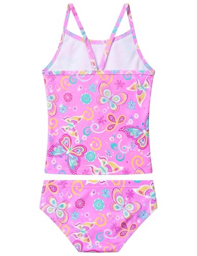 Image of Girls Tankini Swimsuit UPF50+ Ruffle 2 Piece Bathing Suit Full Coverage Kids Swimwear Ages 2-14 Years