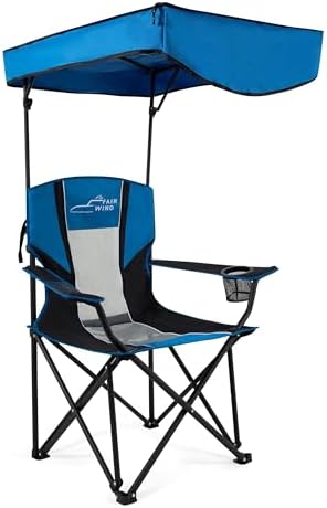 FAIR WIND Oversized Camping Lounge Chair with Adjustable Shade Canopy for Outdoor Sports - Support 350 LBS Heavy Duty Fold Quad Chair Arm Chair