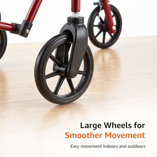 Image of Amazon Basics Adjustable Rollator Walker | Foldable Walking Aid with Seat & Backrest | Height-Adjustable Steel Frame with Large Wheels | Indoor & Outdoor Use