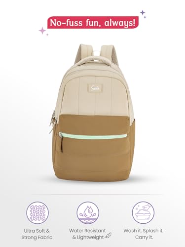 Image of Genie Marshmellow School Backpack For Girls |19 Inch-36 Litres With Laptop Sleeve, Rain cover, Three Compartments, |Best for Books, Water Bottles, Stationery, Laptop, Lunch Box & Essentials - Brown