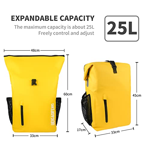 Beigaofeng Bike Rack Bag Bike Basket Rear Waterproof Bike Saddle Bag 25L Capacity Bike Panniers For Commuting On Carrying Handle Quick And Easy Installation Travel Bag (Yellow) #TOP2