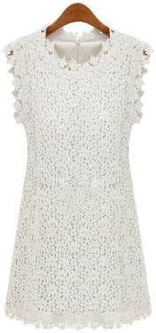 2014 European Summer Fashion Woman Lace Mesh Dress Brand Floral Embroidery Sexy White Club Party Mini for Women (XL)