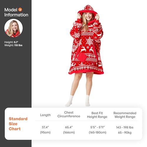 Image of Giggling Getup Wearable Blanket Hoodie for Women Men - Oversized Flannel Sherpa Fleece Sweatshirt Blanket with Giant Pocket & Sleeves - Cozy Warm Blanket Birthday Gift for Adult Red Christmas Reindeer