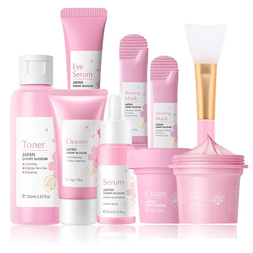 Skin Care for Teenage Girls,Skincare Set, Cherry Blossom Skin Care Sets & Kits,Glowing Beauty Skincare Kit,Natural Sakura Korean Skincare Set Products (SetC)