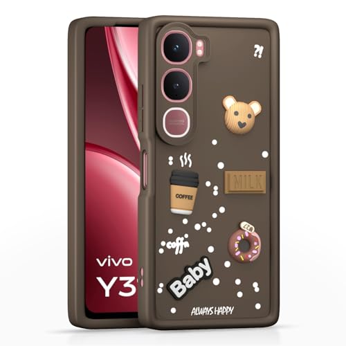 Image of Amazon Basics Back Cover for Vivo Y31 5G | Cute Fun Cartoon 3D Bear Silicone Full Body Protection Bumper case (Brown)
