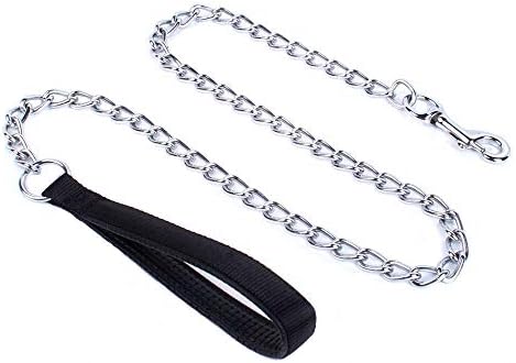Petiry Chain Leash Metal Dog Leash Chrome Plated with Soft Padded Handle for Small Dogs/Black
