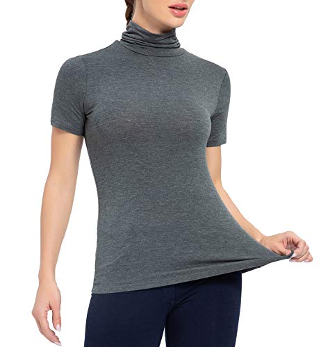 Image of AUHEGN Women's Mock Turtleneck Top Short Sleeve Lightweight Active T-Shirt (S-XXL)