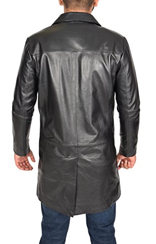 Mens 3/4 Long Black Leather Coat Crombie Style Jacket Overcoat Classic Trench Jones2