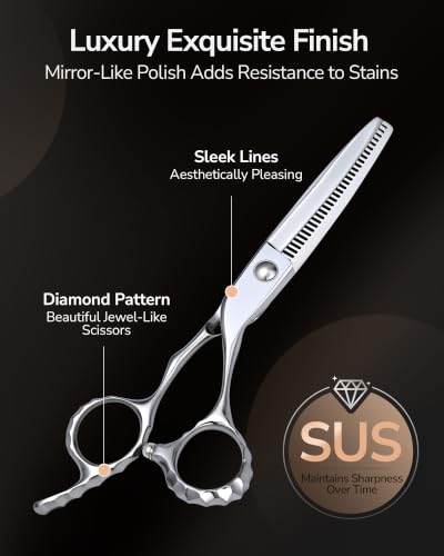 Image of ULG Professional Hair Thinning Scissors & Shears, 6.5 inch 440C Japanese Stainless Steel Barber Scissors, Hand-Honed Razor Sharp Blades & Ergonomic Offset Handle for Salon & Home Use