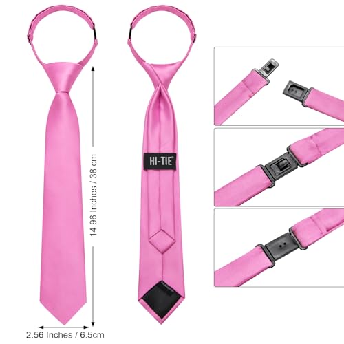 Image of Hi-Tie Pretied Boys Ties Solid Color Kids Adjustable Necktie Lapel Pin Clip Set Age 8-12 Wedding School Graduation