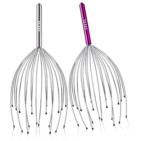 HEETA Head Massager Scalp [2 Pack] with 20 Fingers Head Scratcher for Deep Relaxation Hair Stimulation and Body Stress Relief, Handheld Scalp Massager Relax Scratcher (Silver & Purple) Cover