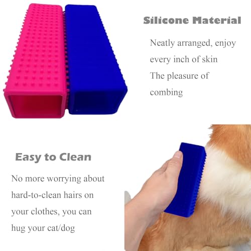 Image of 2 Pieces Pet Dog Cat Hair Remover, Block Roller Cleaner, Hollow Silicone Cleaner Brush for Sofa, Car Interiors, Furnishings, Carpets, Bedding or Any Fabric (Navy Blue, Pink)