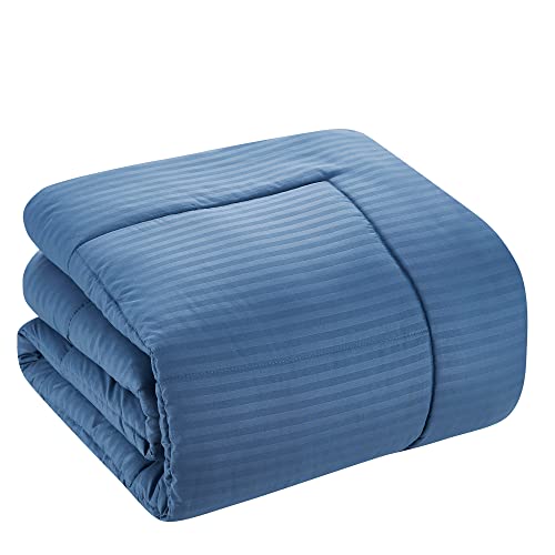 Image of Sweet Home Collection 8 Piece Comforter Set Bag with Dobby Stripe Design, Bed Sheets, 2 Pillowcases, 2 Shams Down Alternative All Season Warmth, King, Denim