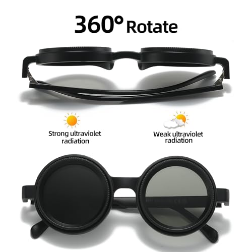 Round Glasses,Adjustable Tint Sunglasses,Stepless Dimming Halloween Costume Prop Circle Glasses3