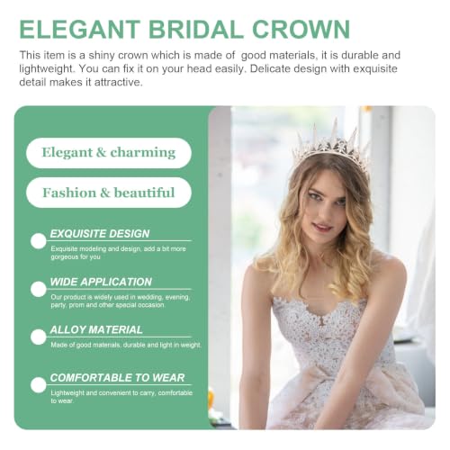 Tiara de gemas de imitación con diseño delicado en aleación dorada brillante 3