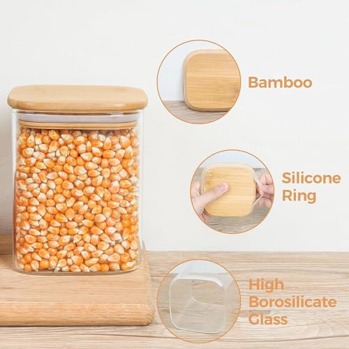 Image of Wooden Lid Square Glass Jar 500ml | Airtight Kitchen Storage Container for Dry Fruits, Snacks, Coffee & Sugar | Transparent Clear Glass Jar with Wooden Lid for Home & Kitchen (4)