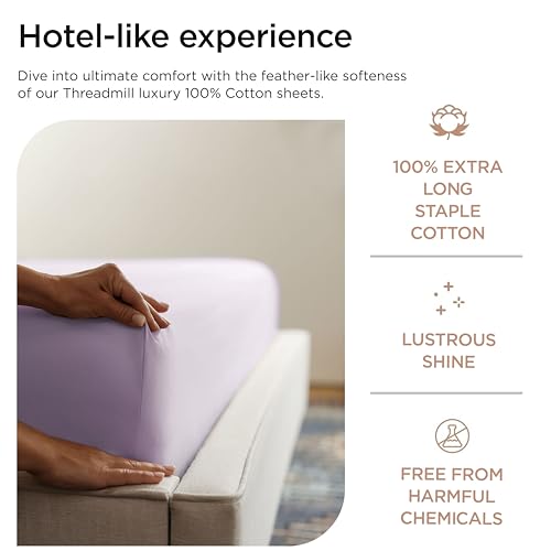 Image of Threadmill California King Sheet Sets | 600 Thread Count Cal King Bed Sheets Set with 16 inch Deep Pocket | Sateen Weave 4-Piece Bedding Set with Cooling Effect | Lilac