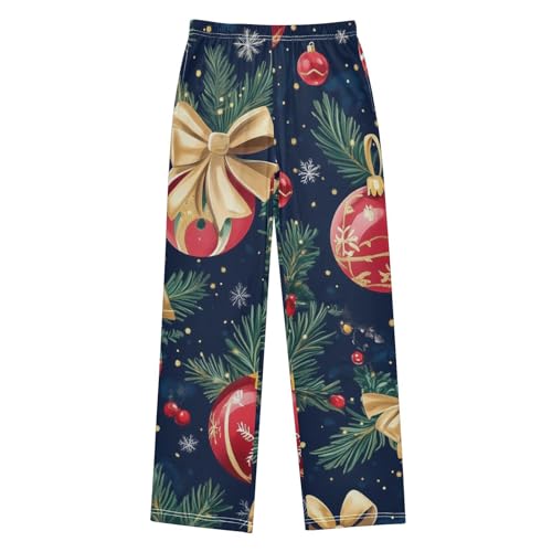 Christmas Balls on Tree Boys Long Pants Soft Trousers Elastic Waist Kids Lounge Bottoms with Pockets S-XL