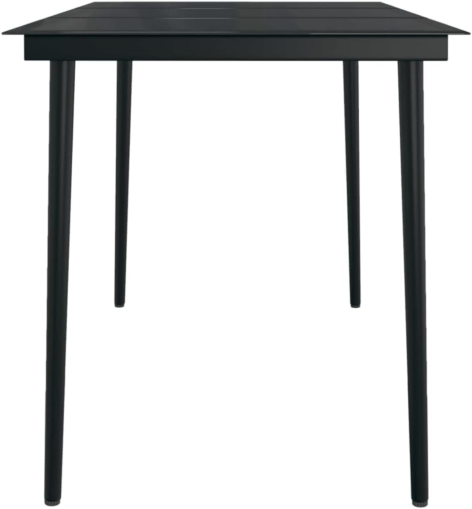 Patio Dining Table,Deck Table,Outdoor Side Table,Outside Tables for Yard,Garden Table for Picnic Camping Porch Deck Lawn Backyard, Black 55.1"x27.6"x29.1" Steel and Glass