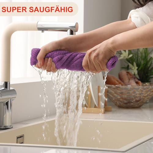 Moosfor Geschirrtücher 100% Baumwolle, 6er Set 30 x 30 cm, Weiche Geschirrhandtücher Küchenhandtücher Saugfähig Küchentücher Dicke Premium Geschirrtuch Spüllappen Putzlappen, Lila