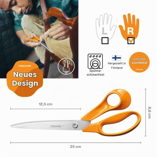 Fiskars Classic Große Universal-Bastel- und Stoffschere, Rechtshändig, Gesamtlänge: 25 cm… – Ansicht 2