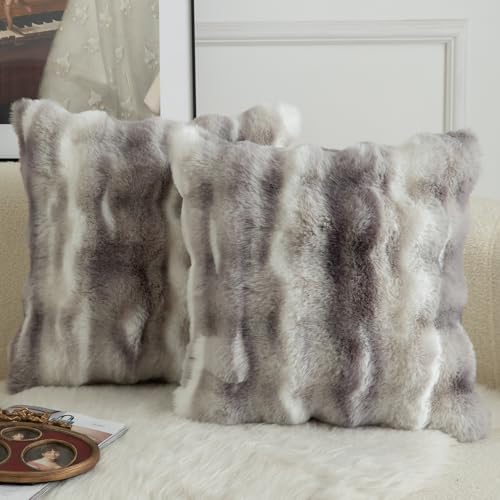 Image of MANDIOO Pack of 2 Thick Plush Wool Decorative Throw Pillow Covers Super Soft Wave Bubble Fur Velvet Cushion Covers Pillow Shams for Couch Bed Living Room 26x26 Inch White Gray