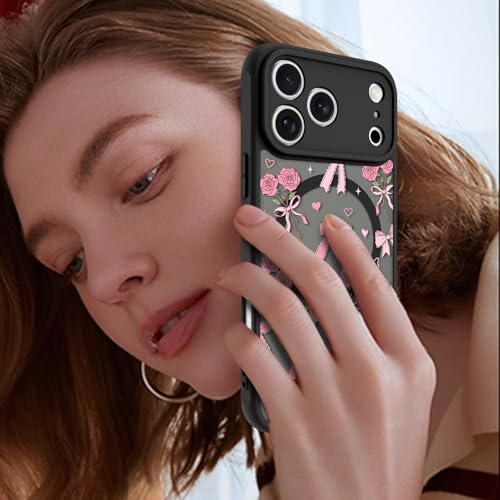 Image of KANGHAR Case for iPhone 17 Pro Max Bows Bouquet Pattern | [Compatible with Magsafe] Cute Flowers Florals Protective Magnetic Case for Girls Women Men
