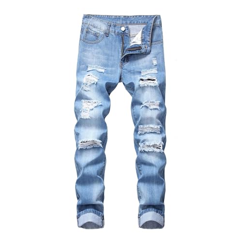 Jeans breaking hole pour hommes pantalon droit slim délavé style décontracté