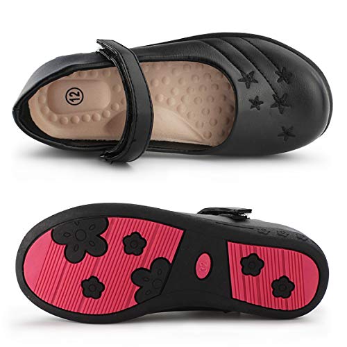 Hawkwell Girl's Strap School Uniform Dress Shoe Mary Jane Flats (Toddler/Little Kid), Black PU, 11 M US4