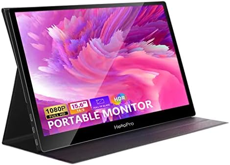 HelloPro FHD Portable Monitor, 15.6” 1920X1080P HDR Laptop Extended Monitor, Laptop Duplicate Display Monitor, Gaming Eye Care Screen Monitor, Built-in Dual Speaker and Protective Case Support.