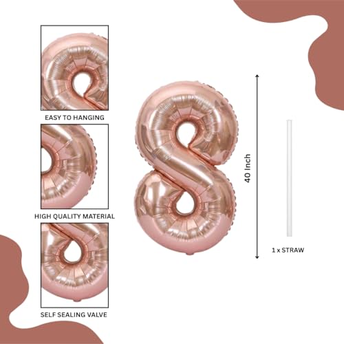 Image of Wanna Party Numerical 8 Rose Gold Balloon for Birthday and Anniversary Party | Number Foil (40inch)
