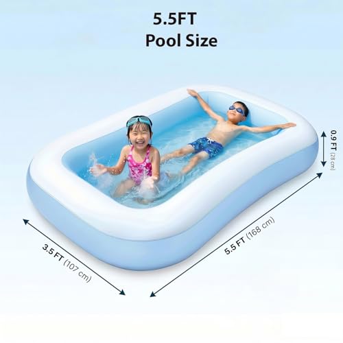 Image of Coku 5.5 Feet Rectangular Inflatable Swimming Pool for Kids & Adults | Foldable Family Bathtub, Large Rectangular Pool Thick PVC Pool for Backyard, Garden, Indoor Outdoor Summer Use (Multicolor)