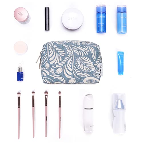 Narwey Small Makeup Bag For Purse Travel Makeup Pouch Mini Cosmetic Bag For Women (Small, Blue Leaf) #TOP2
