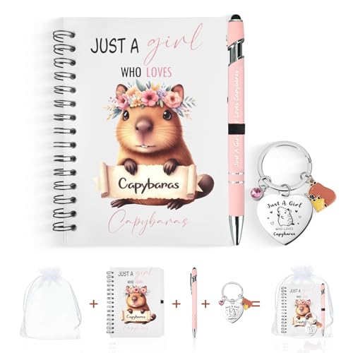 GADITIEK Capybara Gifts for Women – “Just a Girl Who Loves Capybara” Stationery Set with Cute A6 Notebook, Pink Pen & Capybara Keychain – Adorable Animal Lover Gifts