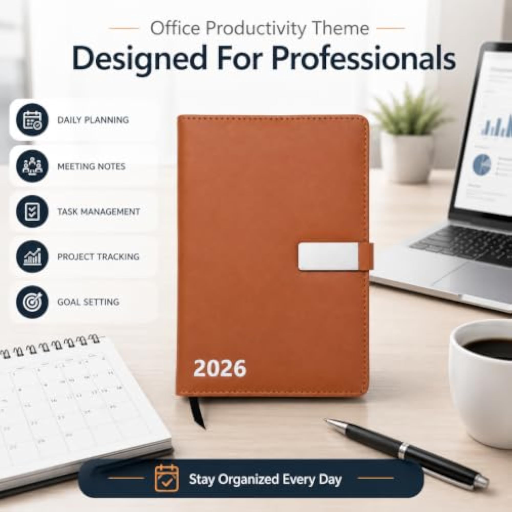 PU Leather Diary 2026 A5 Size Dated Daily Planner