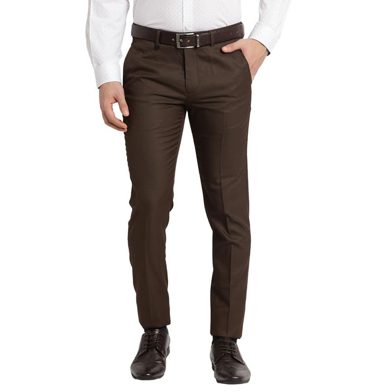 Men Poly-Viscose Brown self Design Ultra Slim Fit Formal Trouser-image-8