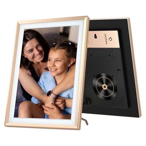 ARZOPA D14 Metal Digital Picture Frame with Large Display 14' HD IPS Anti-Glare Touch Screen Load Photos & Videos Directly from Phone Exquisite Decoration Ideal for Upscale Gifting - Champagne Gold